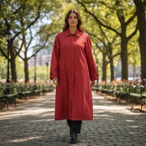 Vintage Carol Cohen Collectibles Trench Coat Missy Womens 12 Red Hidden Buttons